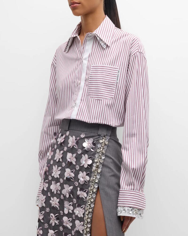 Des Phemmes Oversized Striped Button-Front Top Cover