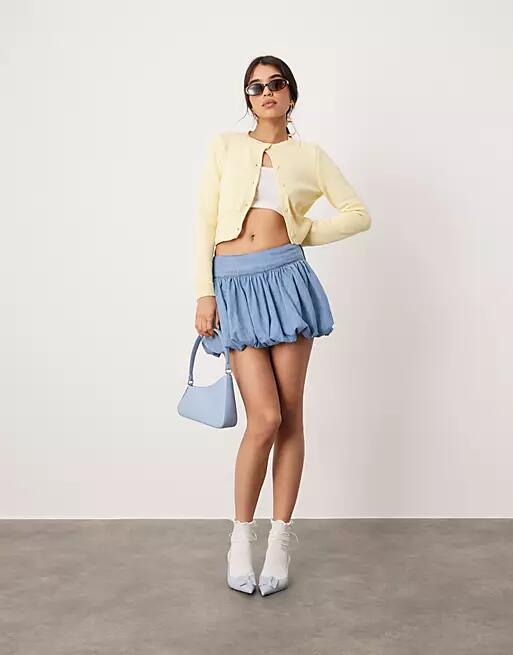 ASOS DESIGN denim puff skirt in lightwash blue Cover