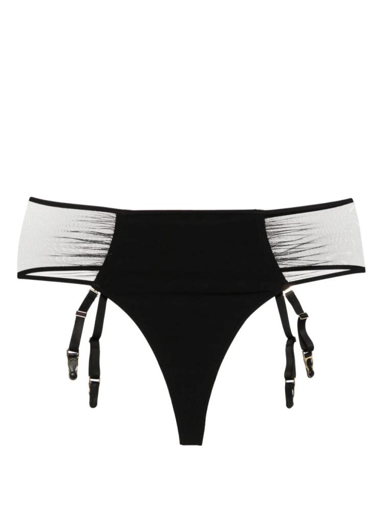 Maison Close suspender-straps sheer-panels thong - Black Cover