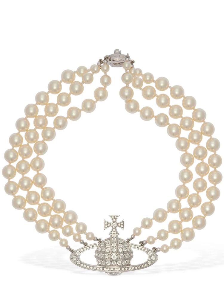 VIVIENNE WESTWOOD Three Row Faux Pearl Bas Relief Choker Cover