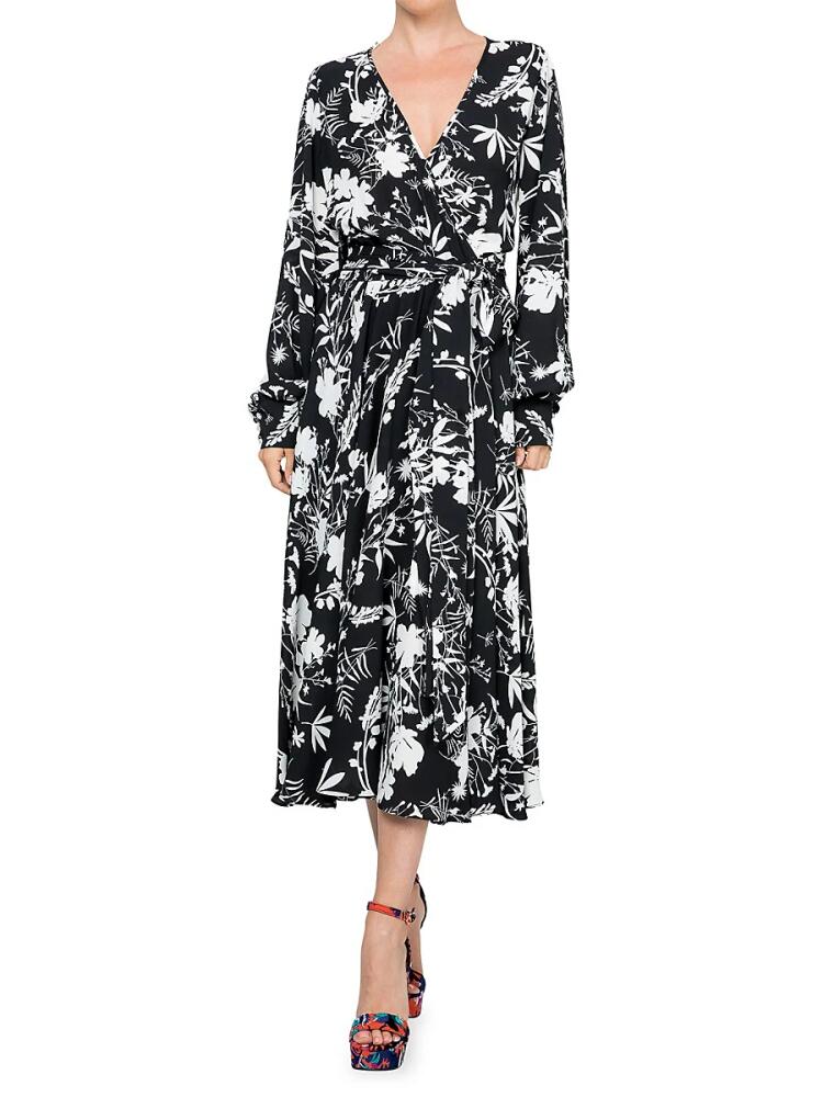 MEGHAN LA Women's LilyPad Floral Wrap Midi Dress - Dahlia Black Cover