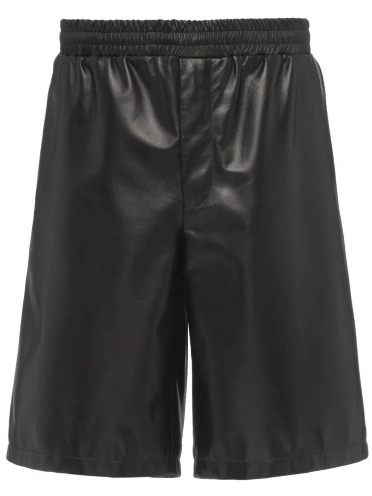 Prada triangle-logo leather Bermuda shorts - Black Cover