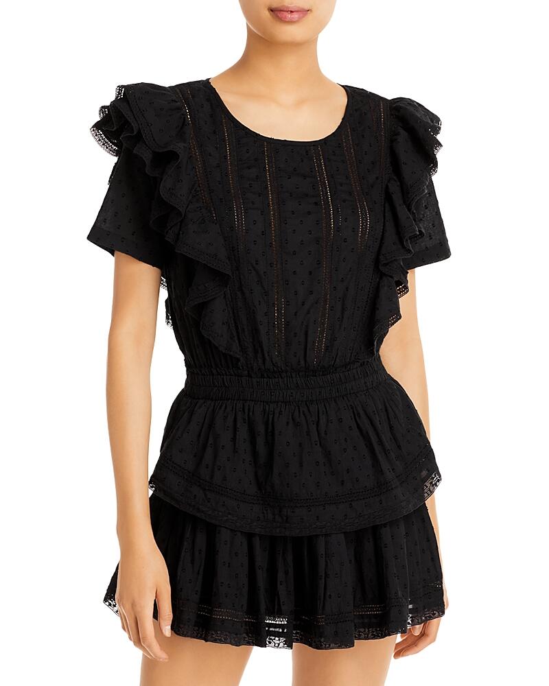 LoveShackFancy Natasha Short Sleeve Eyelet Mini Dress in Black Cover