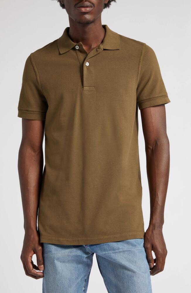 TOM FORD Short Sleeve Cotton Piqué Polo in Deep Olive Cover