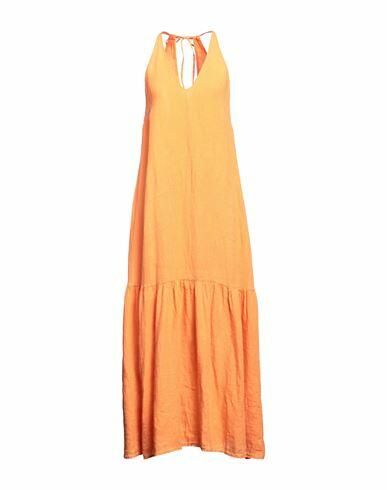 120% Lino Woman Maxi dress Orange Linen, Cotton Cover