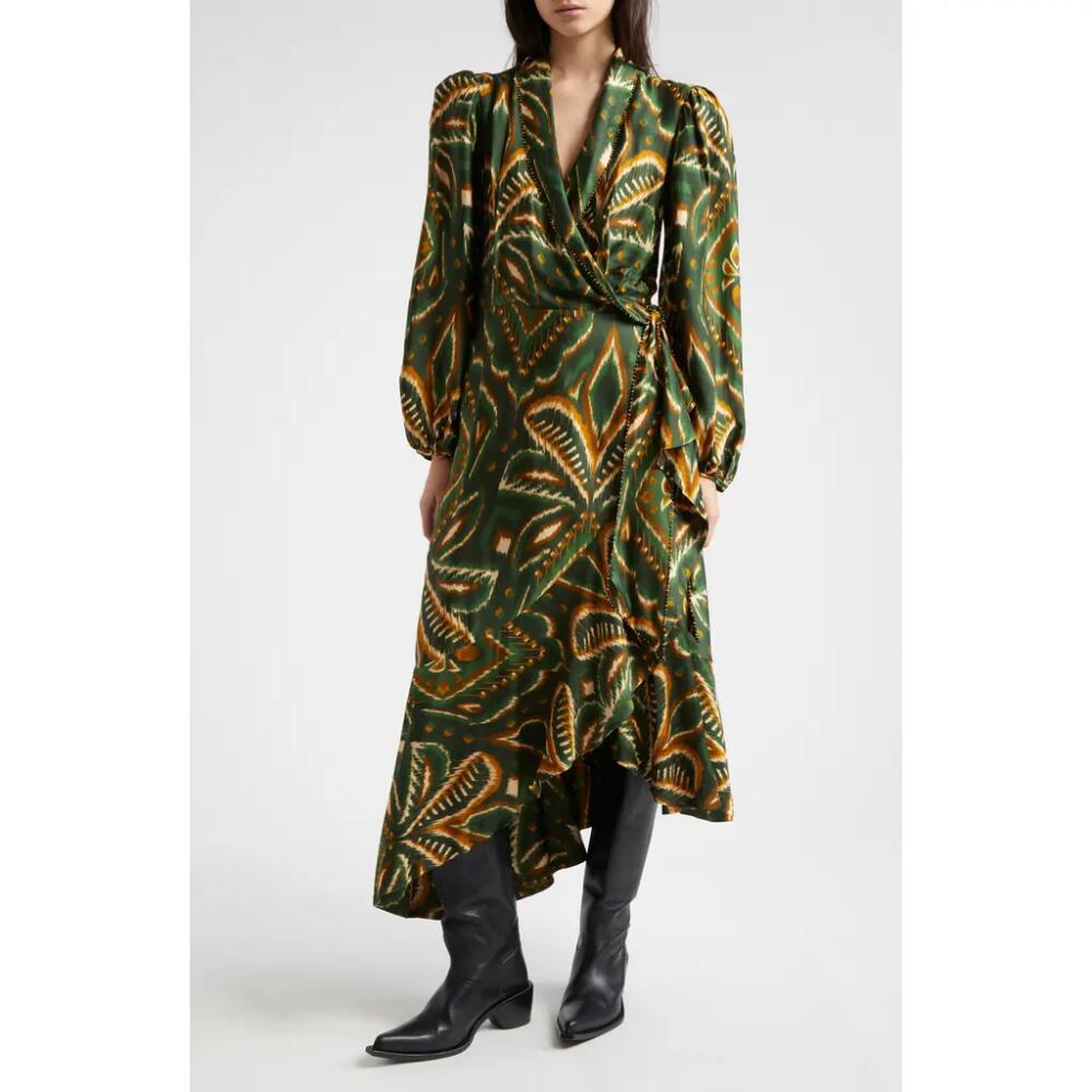 FARM Rio Long Sleeve Asymmetric Hem Wrap Dress in Pineapple Ikat Green Cover