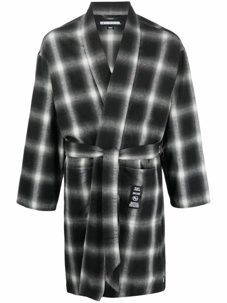 Neighborhood checkerboard print belted coat - Black Cover