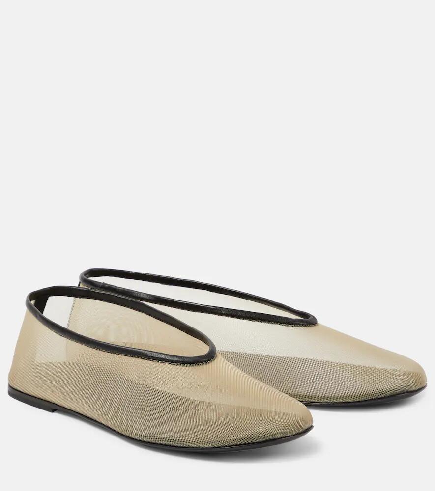 Khaite Marcy leather-trimmed mesh ballet flats Cover