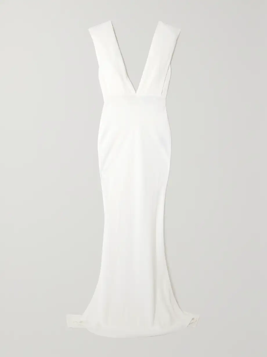 16ARLINGTON - Sina Cape-effect Crepe Gown - White Cover