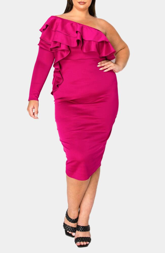 L I V D Val Ruffle One-Shoulder Midi Dress in Magenta Cover