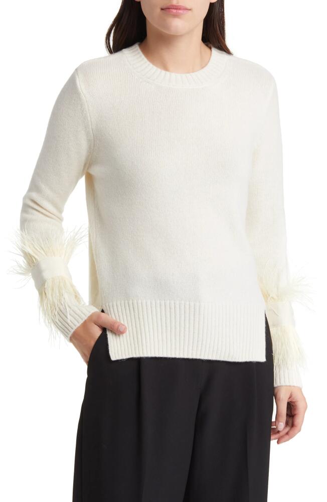 KOBI HALPERIN Billie Feather Trim Cashmere Sweater in Ivory Cover