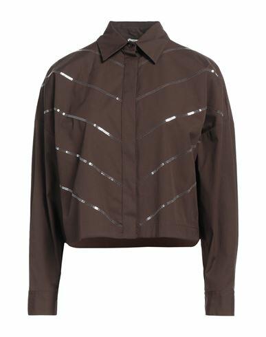 Peserico Woman Shirt Dark brown Cotton, Elastane Cover