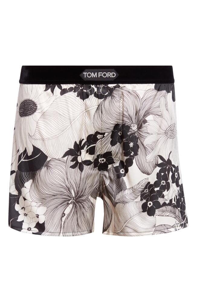 TOM FORD Floral Stretch Silk Boxers in Black /Ecru Cover