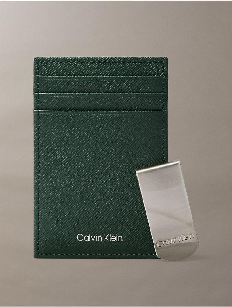 Calvin Klein Men's Refined Saffiano Card Case + Money Clip - Green Cover