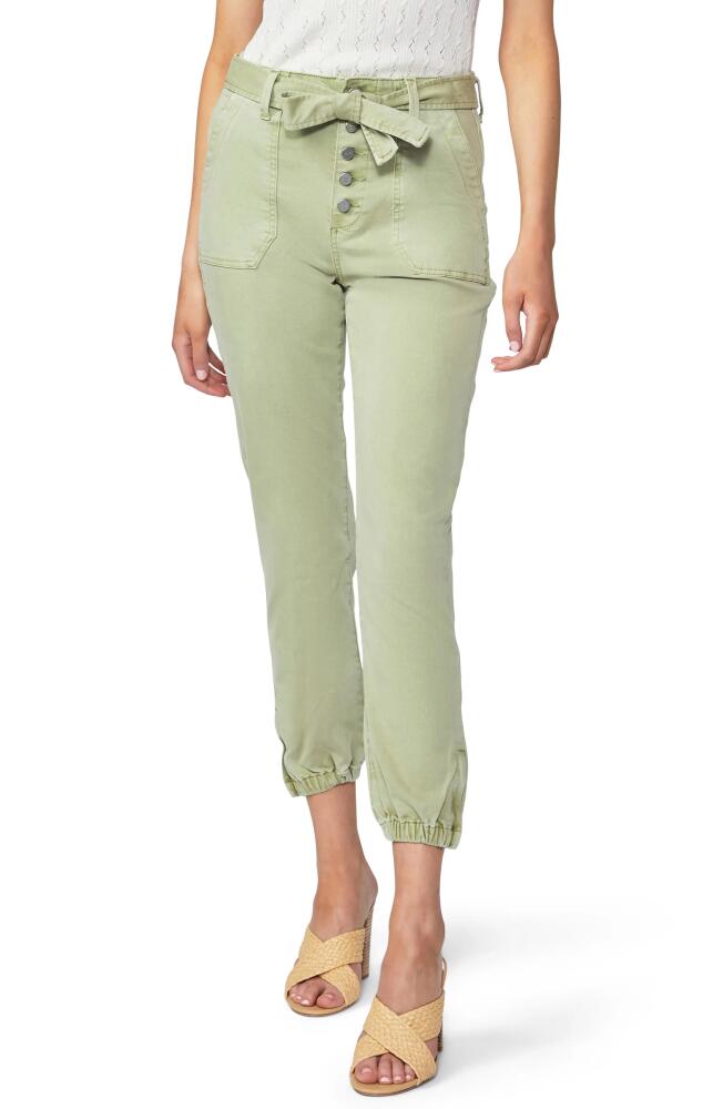 PAIGE Mayslie High Waist Tie Belt Exposed Button Joggers in Vintage Light Pistachio Cover