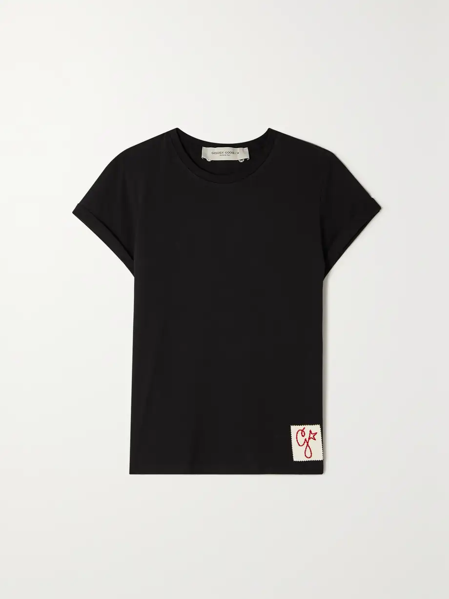 Golden Goose - Appliquéd Distressed Cotton-jersey T-shirt - Black Cover