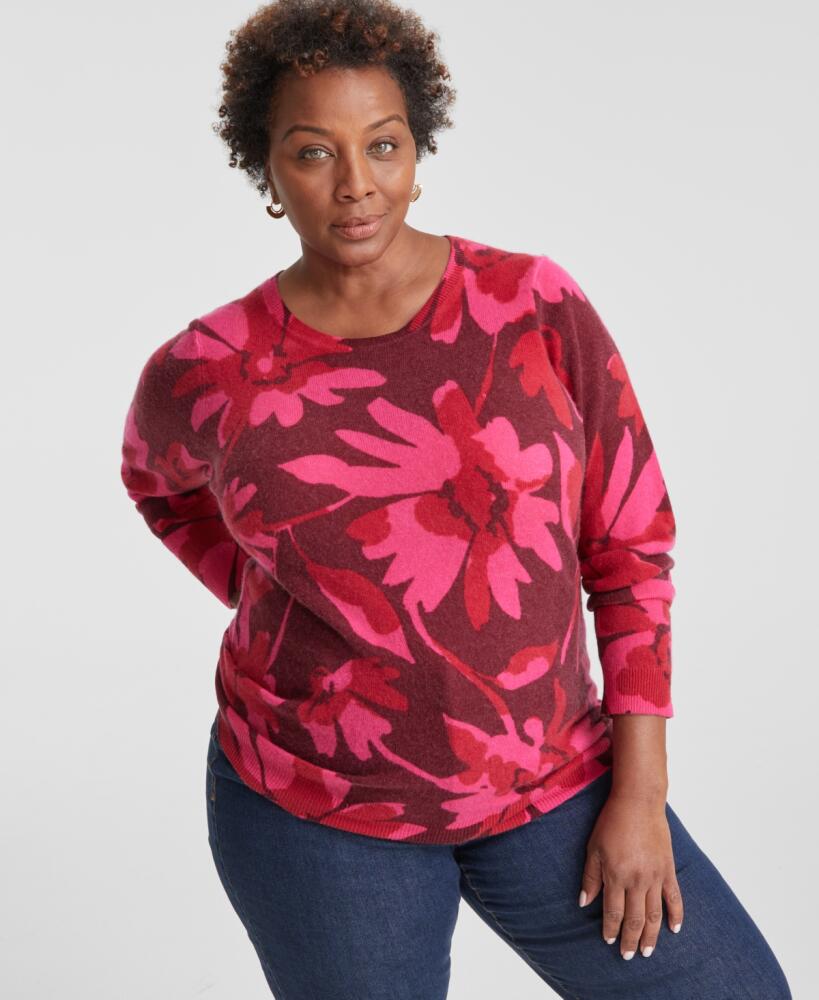 Charter Club Plus Size 100% Cashmere Floral Sweater, Created for Macy's - Crantini Combo Cover