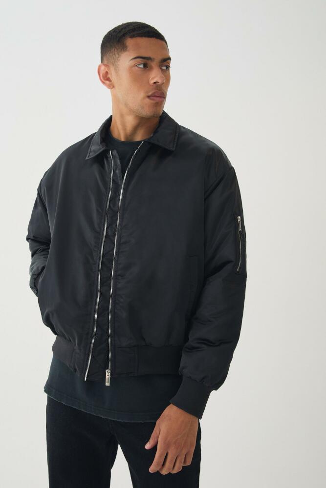 boohoo Mens Satin Collared Bomber Jacket In Black Cover