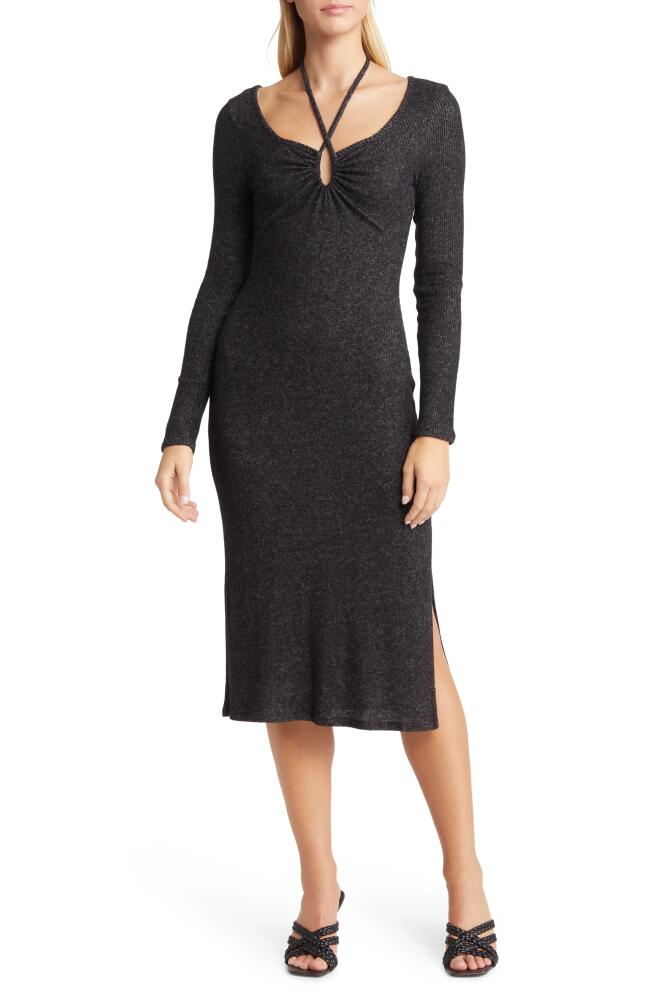 Loveappella Tie Keyhole Long Sleeve Midi Dress in Black Cover