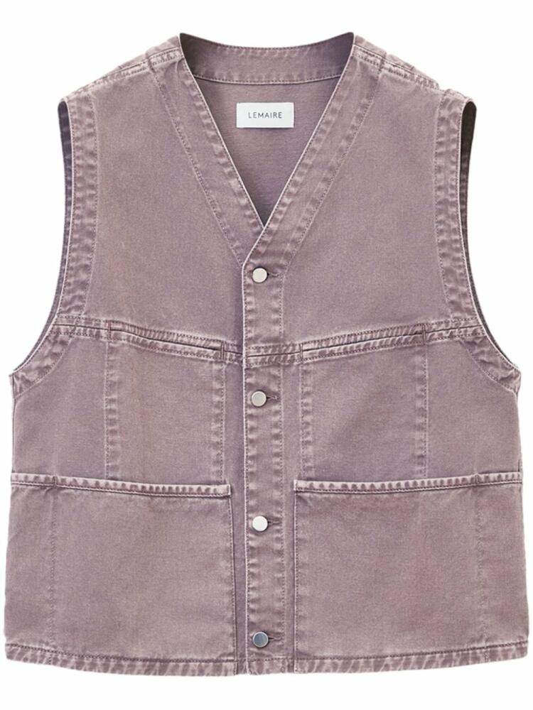 LEMAIRE collarless v-neck denim gilet - Purple Cover