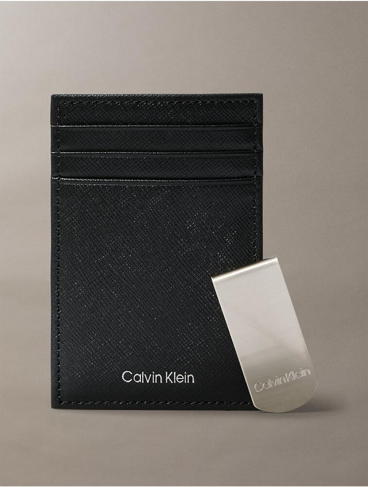 Calvin Klein Men's Refined Saffiano Card Case + Money Clip - Black Cover