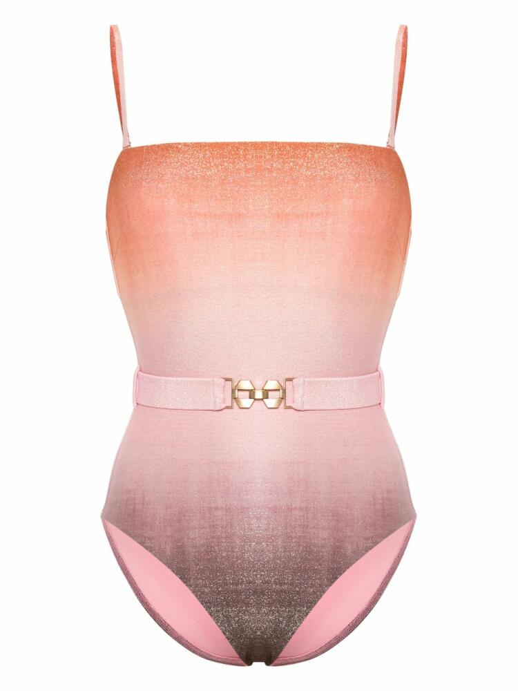 ZIMMERMANN Golden Metallic Bandeau belted swimsuit - Pink Cover