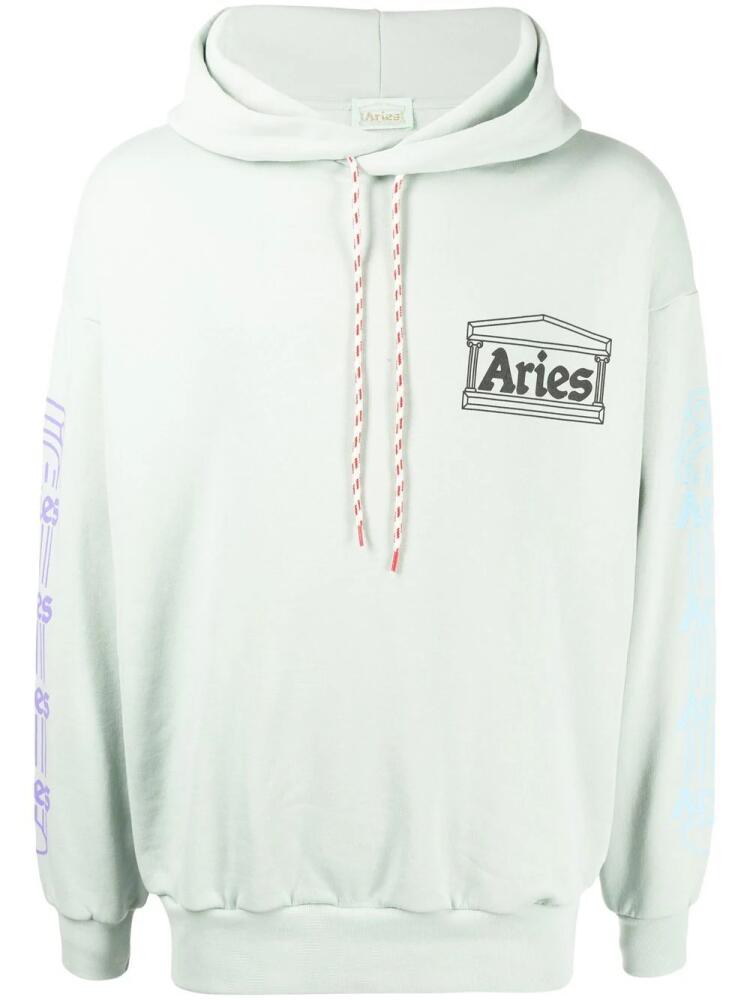 Aries logo-print drawstring hoodie - Green Cover