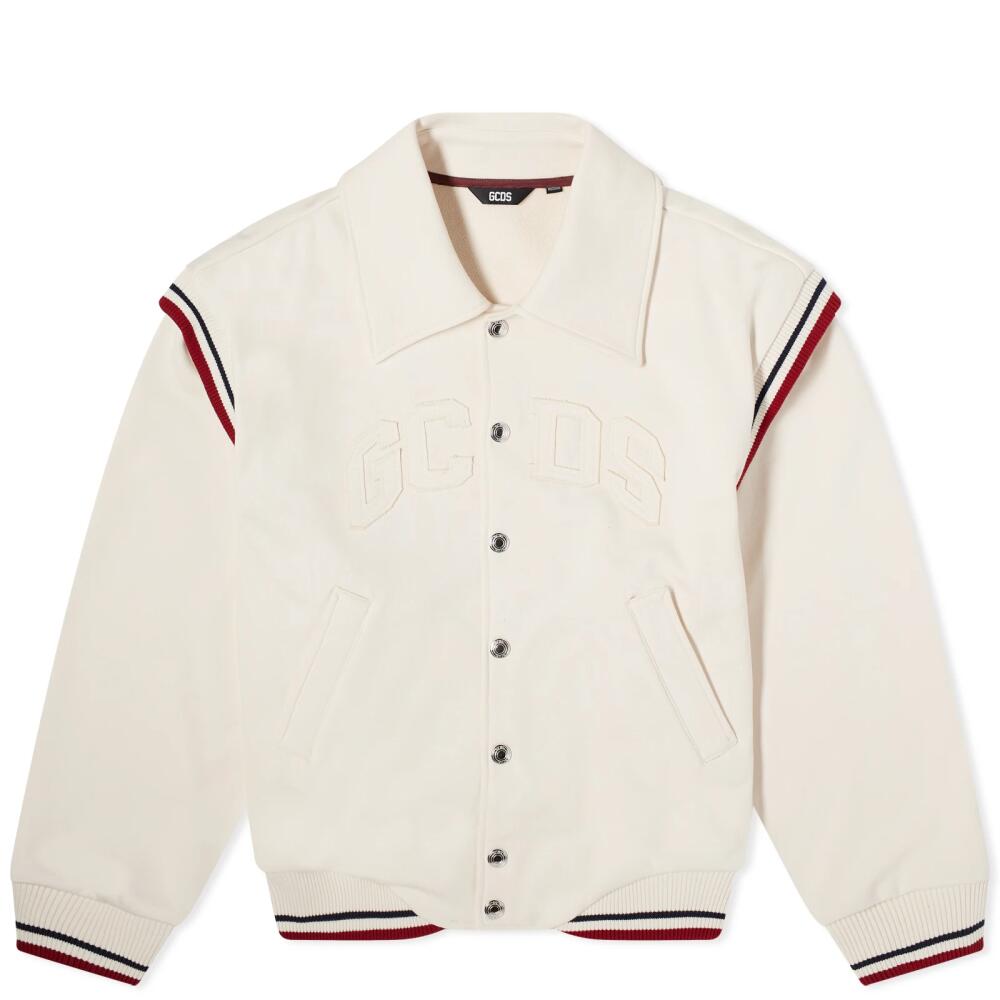 GCDS Men's Jersey Logo Bomber Jacket in Off White Cover