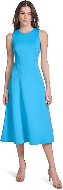 Calvin Klein Sleeveless Scuba Fit And Flare Dress (Sea) Women's Dress Cover