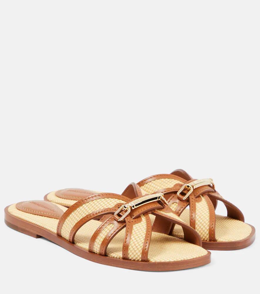 Zimmermann Prisma leather-trimmed raffia slides Cover