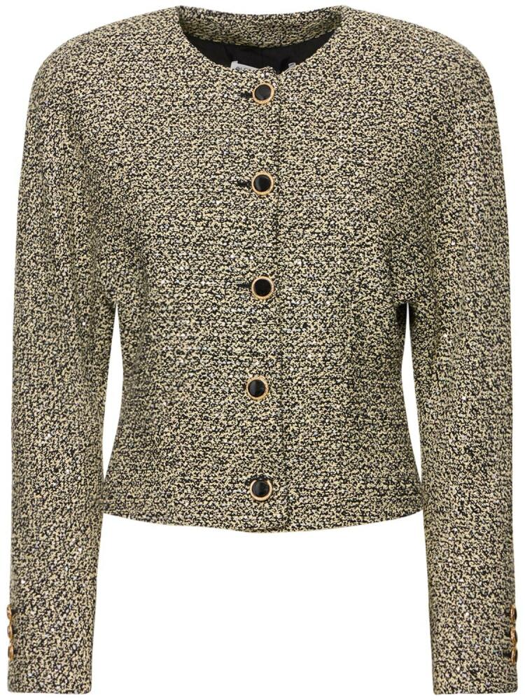 ALESSANDRA RICH Collarless Sequined Tweed Jacket Cover