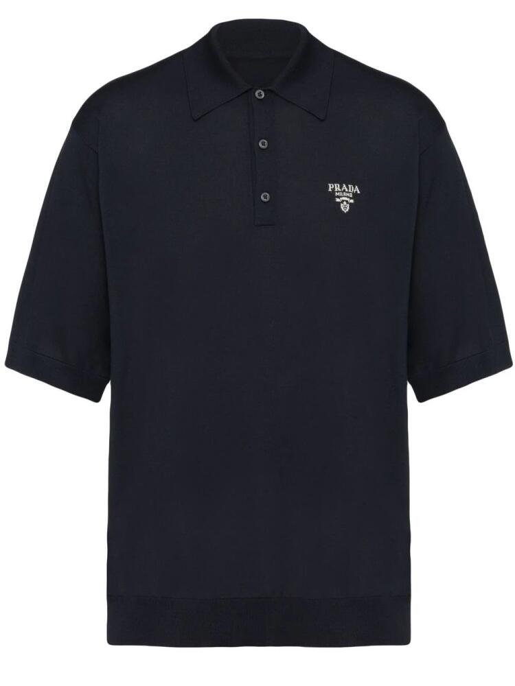 Prada logo-embroidered silk polo shirt - Black Cover