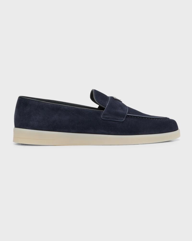 Prada Men's Saint Tropez Triangle Logo Suede Loafers Cover