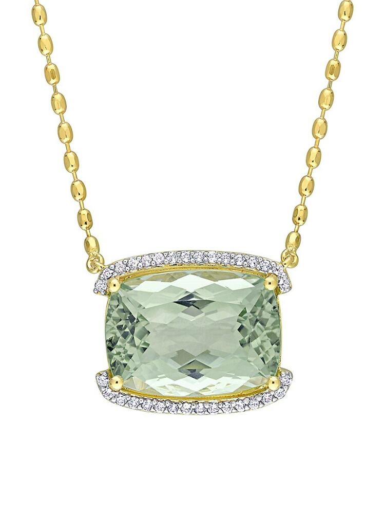 Sonatina Women's Yellow Goldtone Sterling Silver, Treated Quartz & Topaz Cushion Semi Halo Pendant Necklace Cover