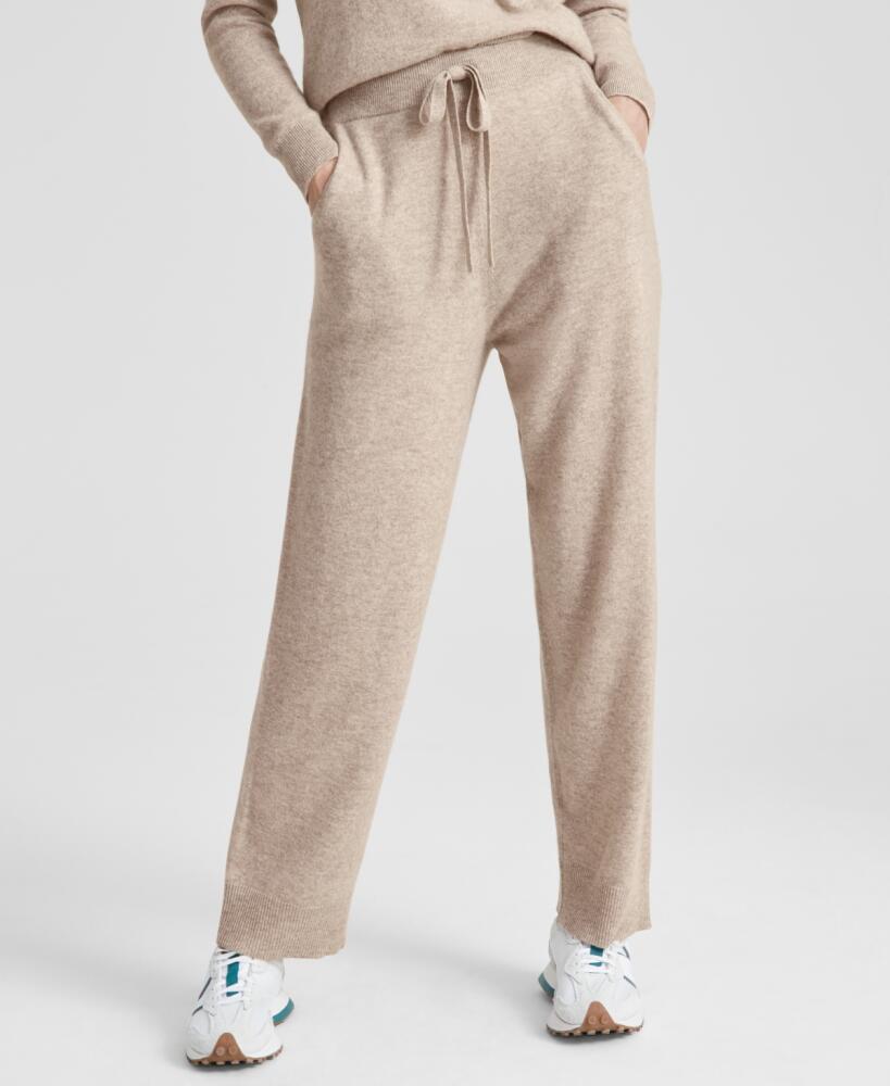 Charter Club Petite Cashmere Ribbed-Trim High Rise Sweatpants - Pearl Taupe Heather Cover