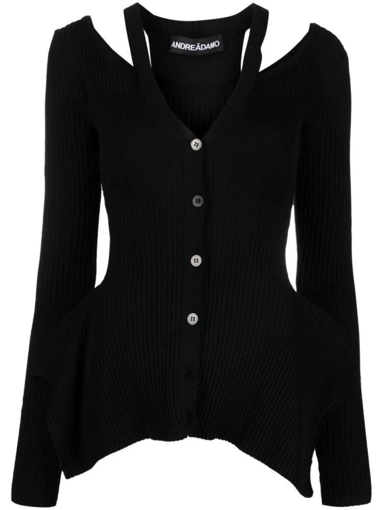 ANDREĀDAMO peplum-hem ribbed knit cardigan - Black Cover