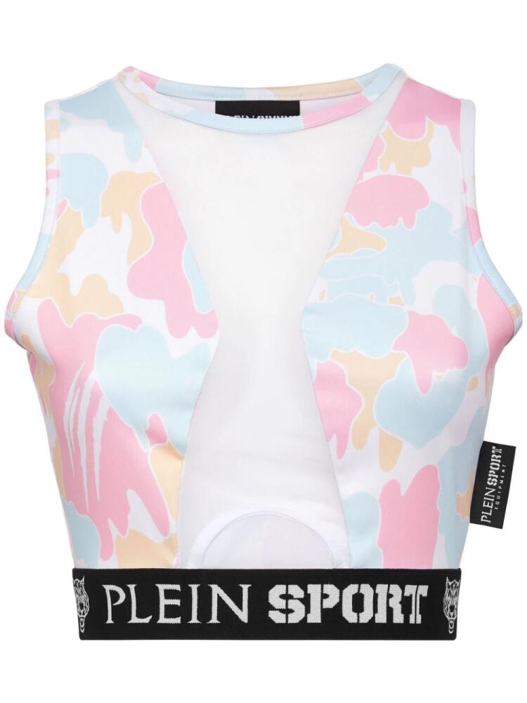 Plein Sport camouflage-print panelled cropped top - Pink Cover