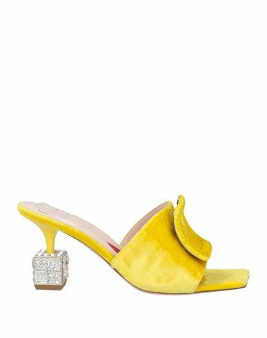 Roger Vivier Woman Sandals Yellow Textile fibers, Soft Leather Cover