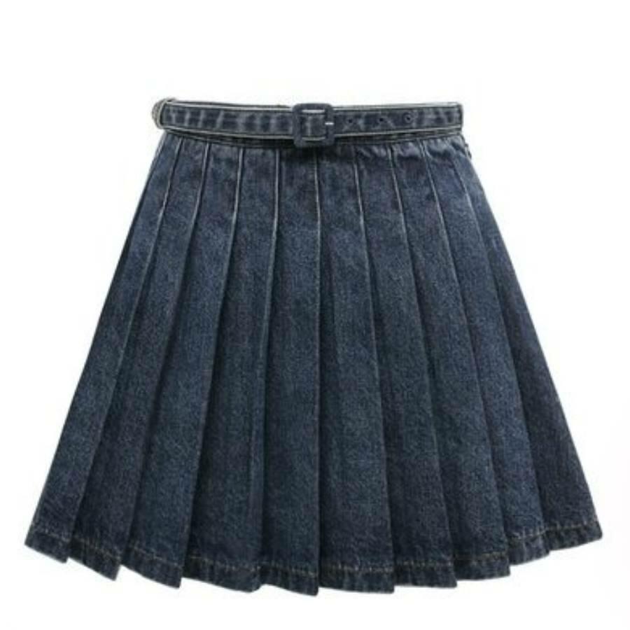 Self Portrait Ladies Blue Pleated Denim Mini Skirt Cover