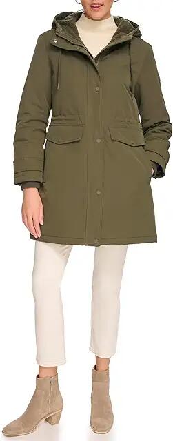 Calvin Klein Parka with Faux Sherpa Hood (Olivine) Women's Clothing Cover