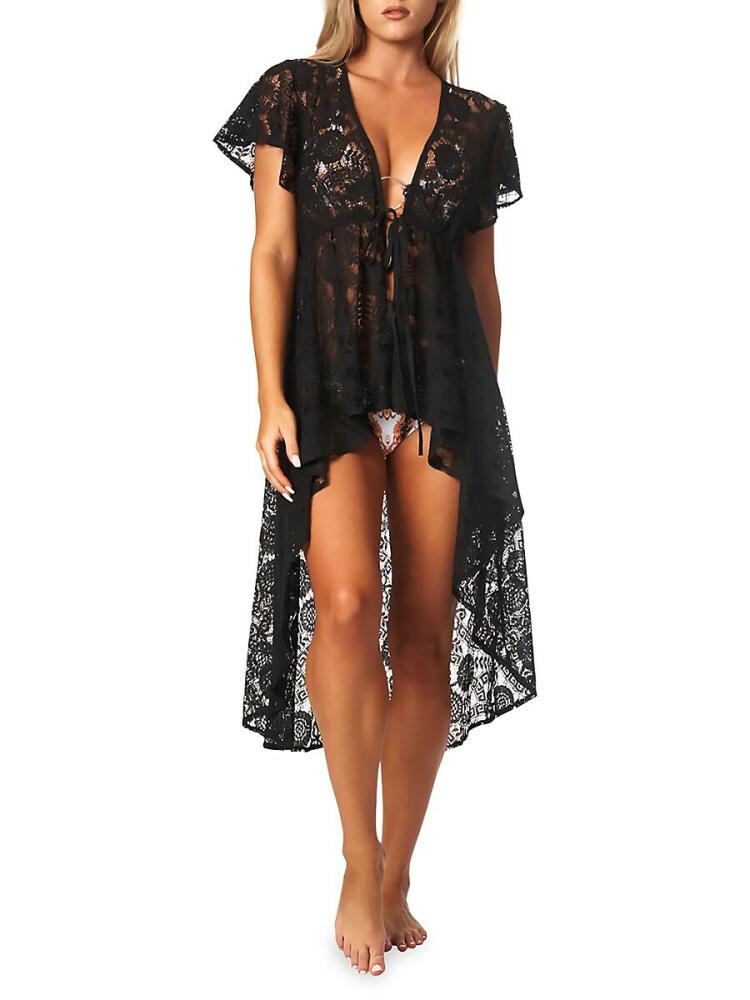 La Moda Clothing Women's High Low Lace Cover Up Dress - Black Cover