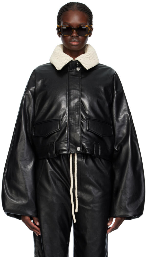 Nanushka Black Hollie Vegan Leather Down Bomber Jacket Cover