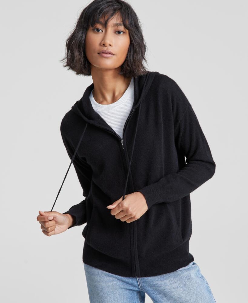 Charter Club Women's 100% Cashmere Zip Hoodie, Created for Macy's - Classic Black Cover