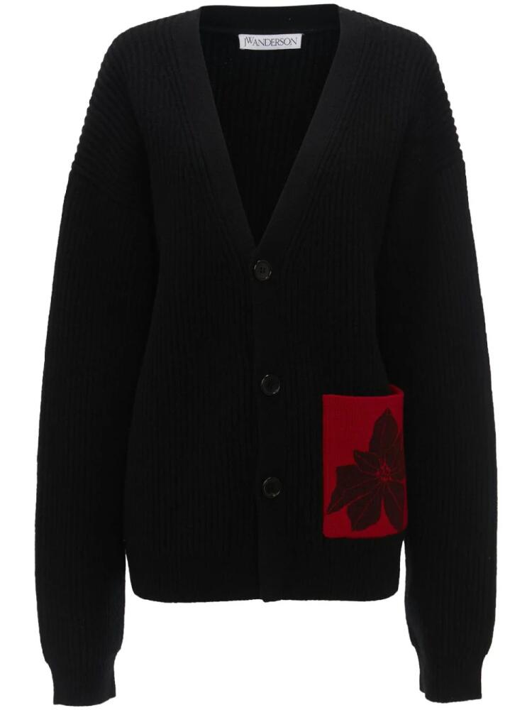 JW Anderson flocked-flower patch-pocket cardigan - Black Cover