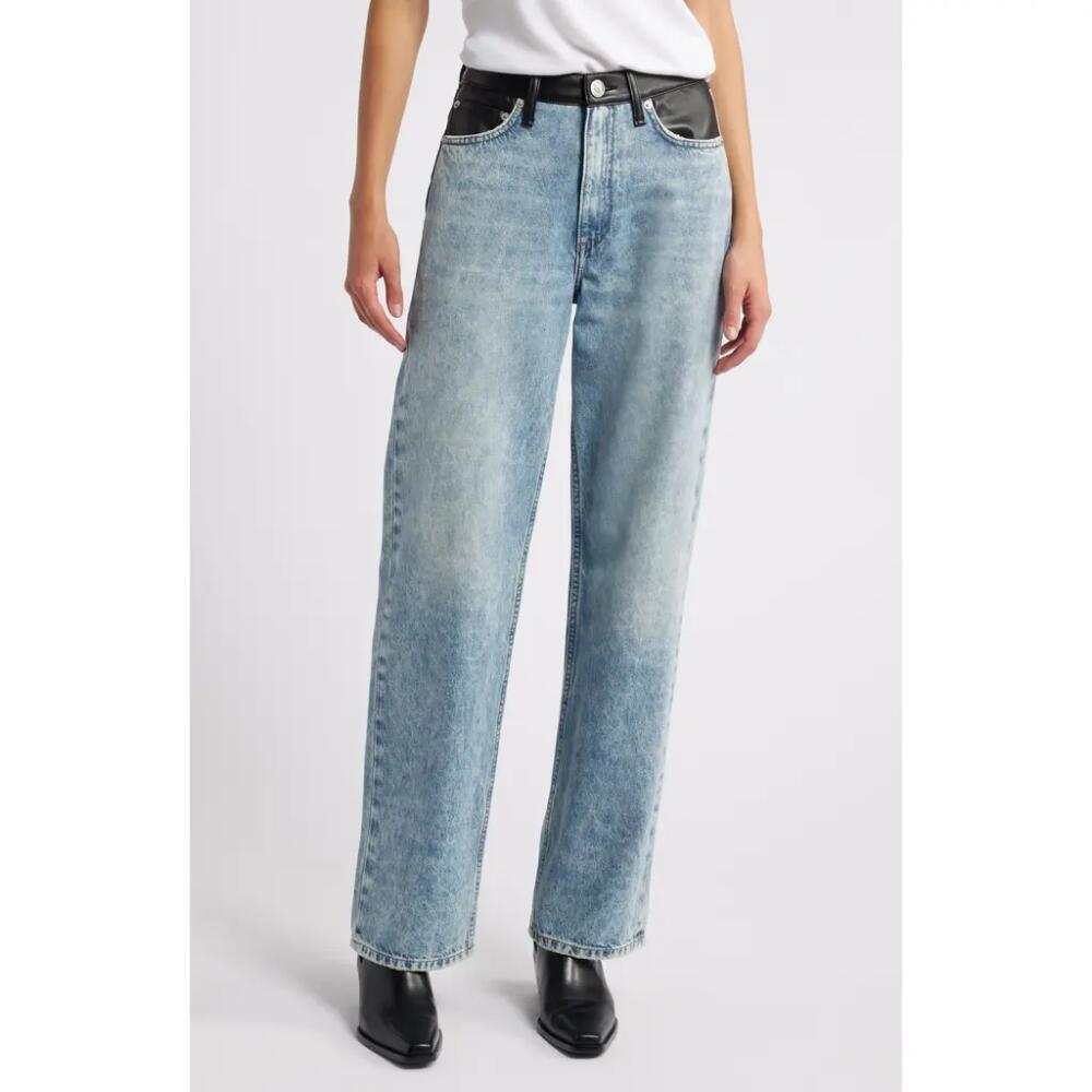 rag & bone Shea Faux Leather Trim High Waist Wide Leg Jeans in Lefferts Cover