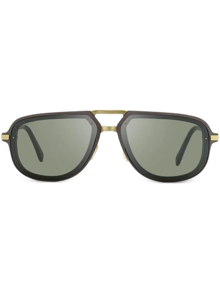 OMEGA EYEWEAR logo-engraved navigator-frame sunglasses - Black Cover