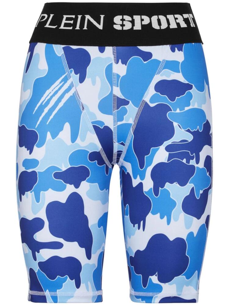 Plein Sport camouflage-print logo-waistband leggings - Blue Cover