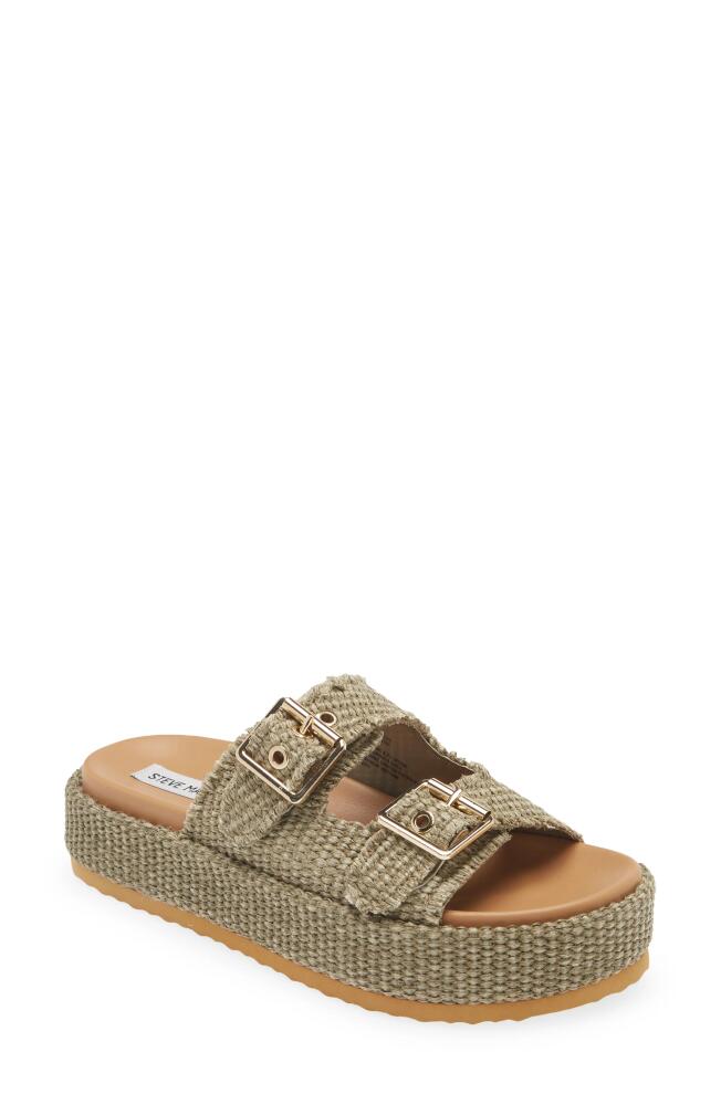 Steve Madden Karrigan Raffia Platform Slide Sandal in Olive Cover