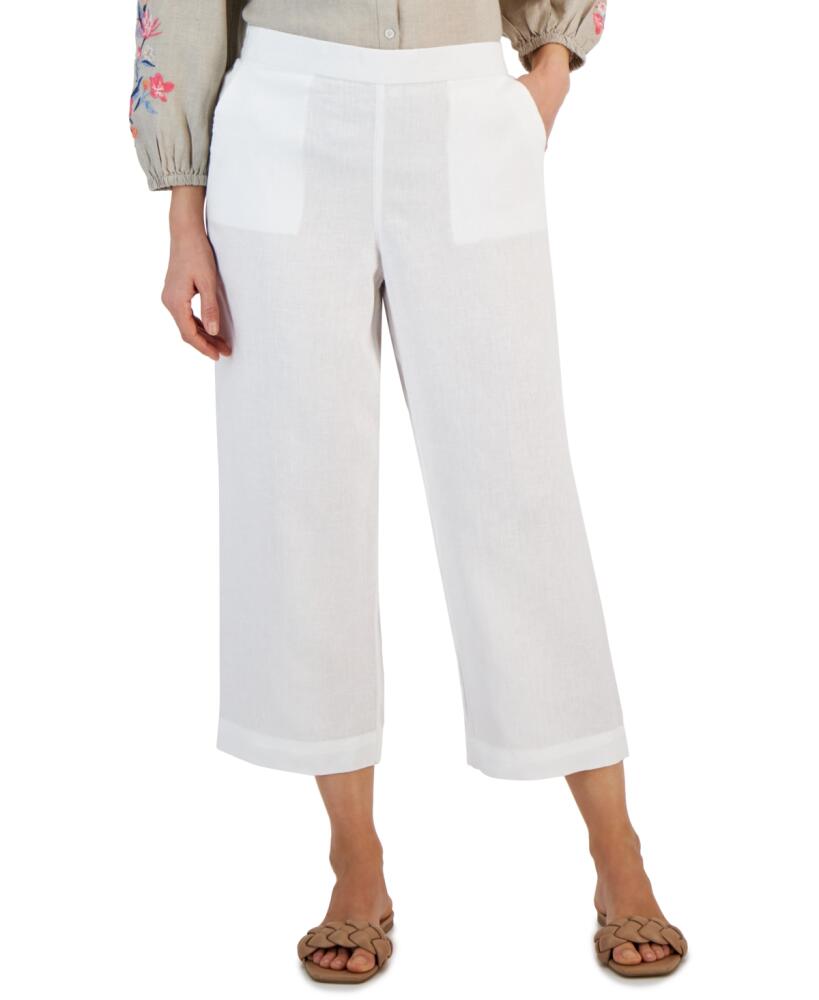 Charter Club Women's 100% Linen Pull-On Cropped Pants, Created for Macy's - Bright White Cover