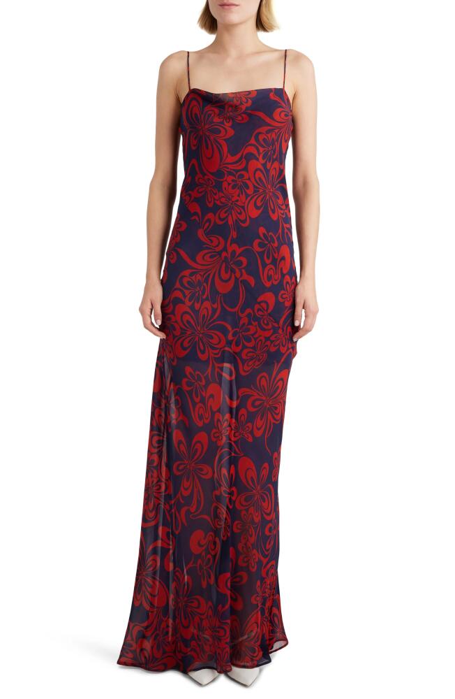 Dries Van Noten Print Cowl Neck Silk Gown in Navy Cover